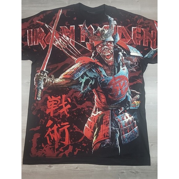 Iron Maiden tshirt All Over Print Eddie the Head Samurai Japanese Reboot Cut Tag - Picture 2 of 10